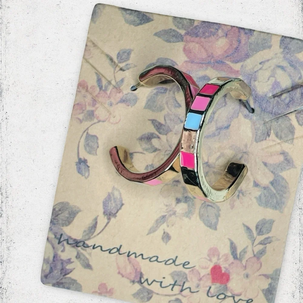 5160u. Enamel Hoops Colorful Geometric Earrings